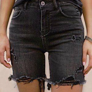 Distressed Black Mineral Wash Shorts